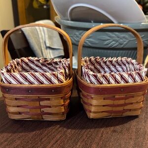 Longaberger Red and Brown Woven Baskets with Striped Liners